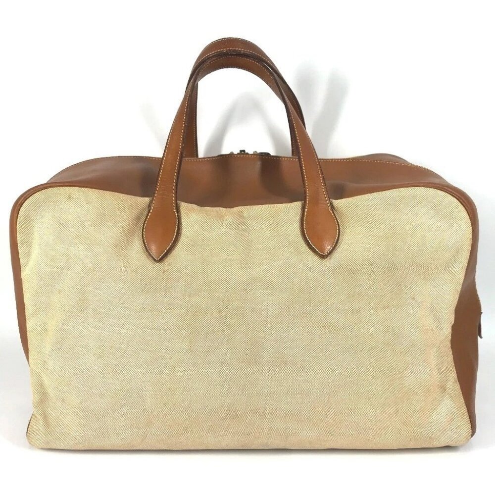 HERMES vintage Victoria 50 Travel Bag Duffle Bag Leather/Canvas Beige/Brown - Picture 2 of 15